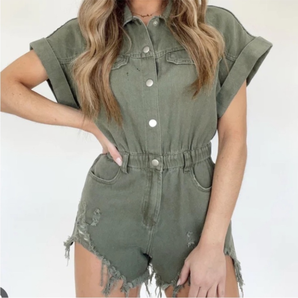 Casual Olive Utility Romper - Women